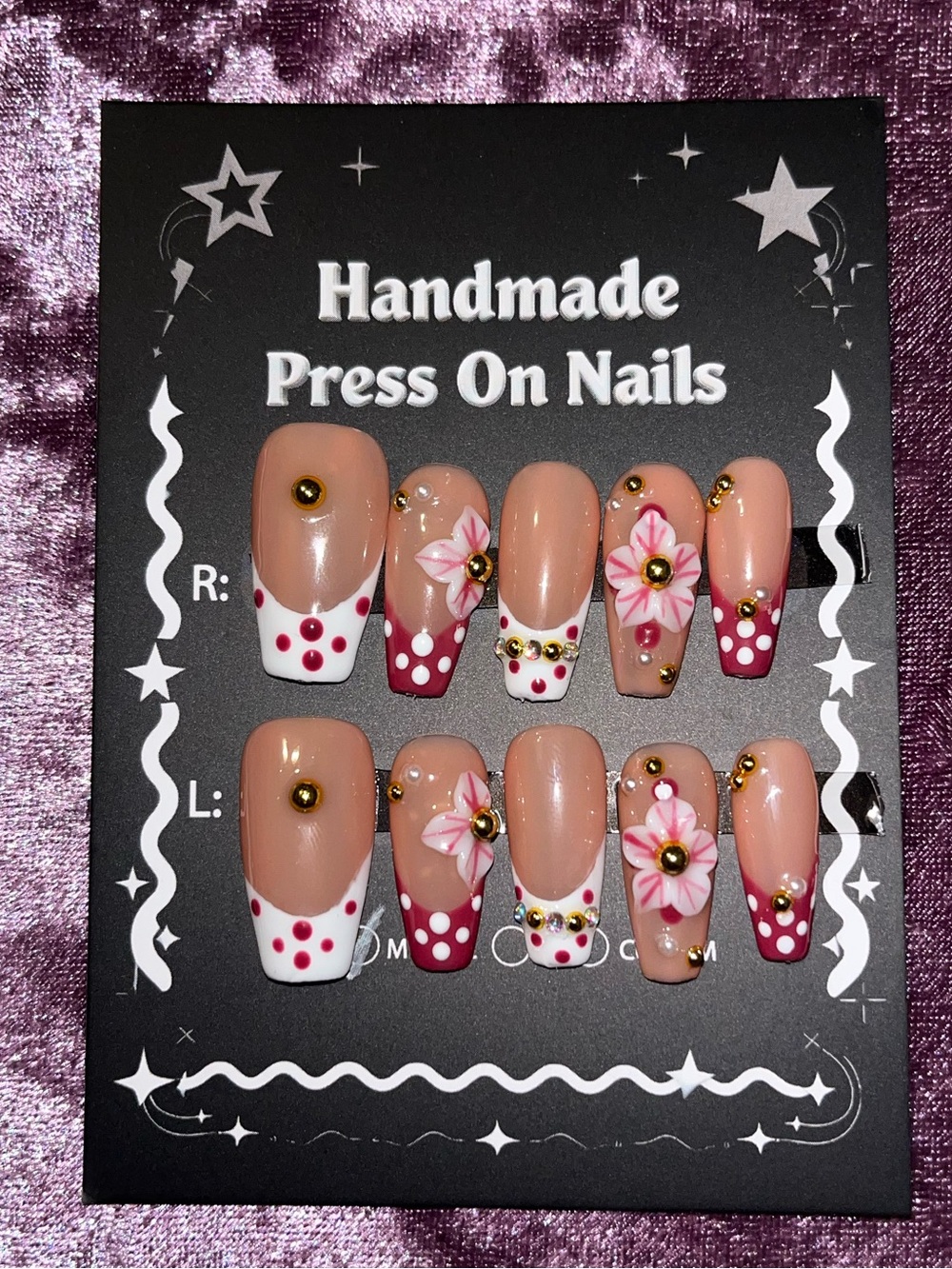 Handmade Pink Floral Press-On Nails